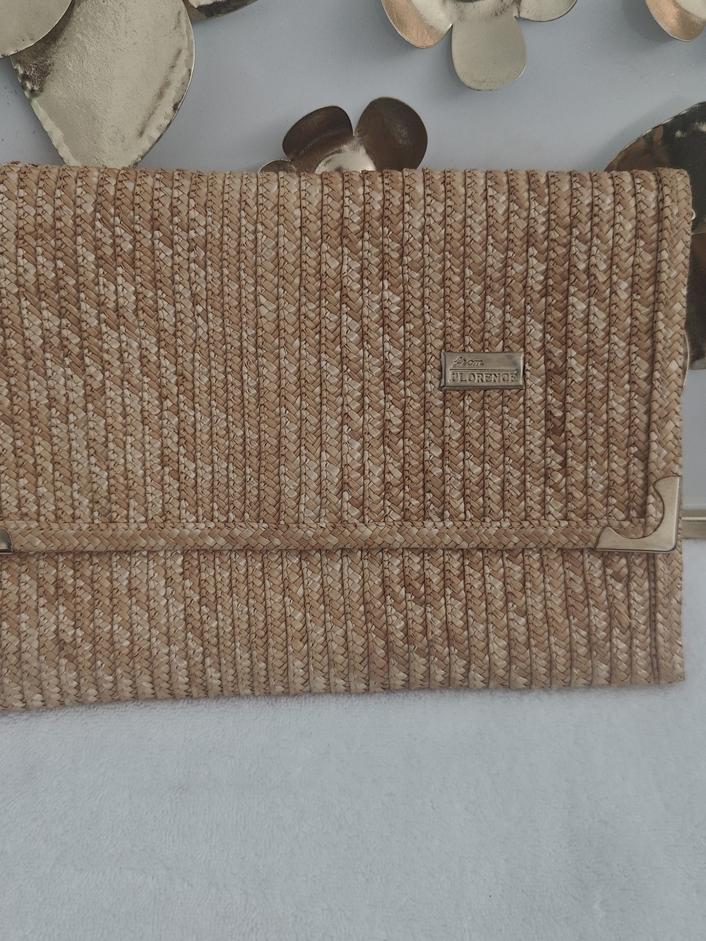 Tan Woven Clutch Bag